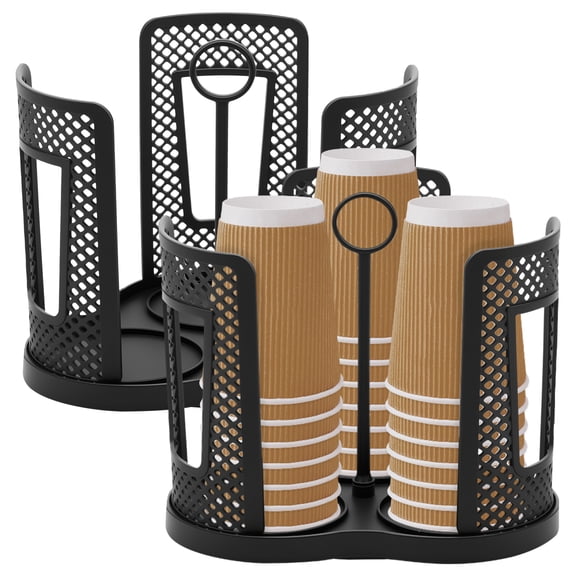 Grusce 2pcs Cup Organizer with Rotating Base 3 Compartment Coffee Cup Dispenser with Handle for Break Room RV 8.86" × 7.68"