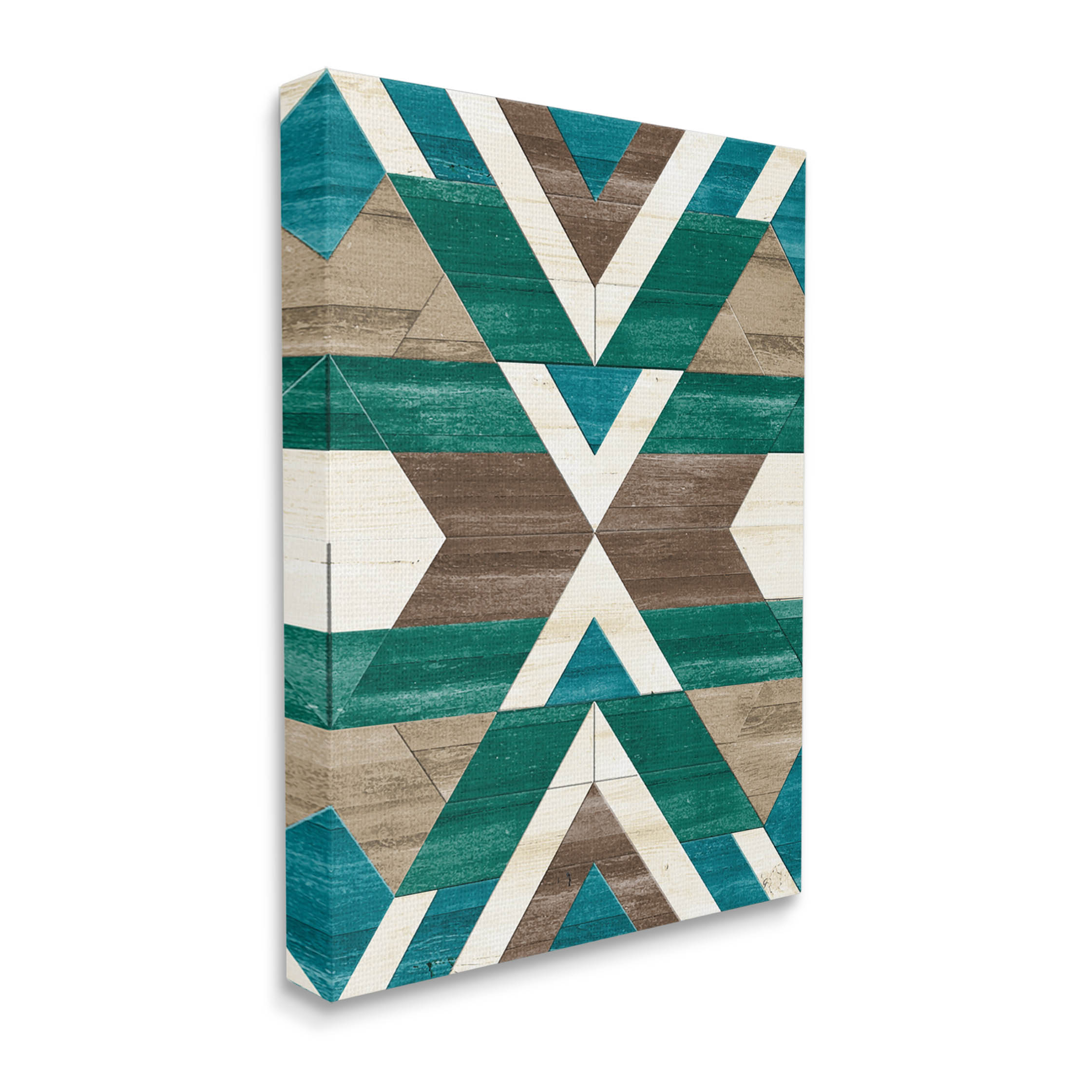 Green Aztec Geometric Pattern Abstract Graphic Art Gallery Wrapped Canvas Print Wall Art