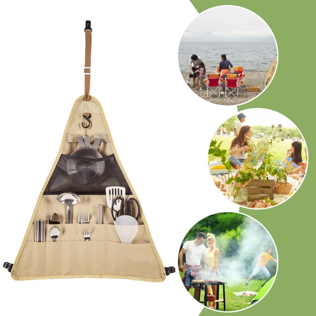 Almacenamiento de utensilios de cocina multibolsillos para campamento al aire libre, picnic/barbacoa (L)