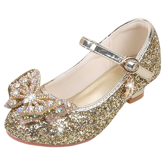 Zshosam Girls Party Shoes Toddler Heels for Girls Glitter High Heels Dress Shoes Kids Heels Little Kids Ankle Strap Wedding Party Pumps Sparkle Princess Heel Shoes Size 2.5,(Gold Big Kids 2.5)