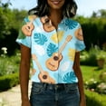 thumbnail image 3 of Fgvctg Hawaiian Button Down Shirt Women Tropical Floral Print Summer Beach Shirts Trendy Button Down Short Sleeve Shirt Casual Plus Size Vacation Clothes Blue 2XL, 3 of 5