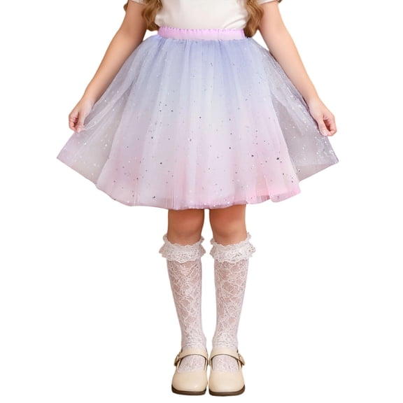 Girls Stars Sequins Tutu Skirts Elastic Waist Layered Tulle Dress Flower Girls Dance Princess Dress Size 3-16 Years