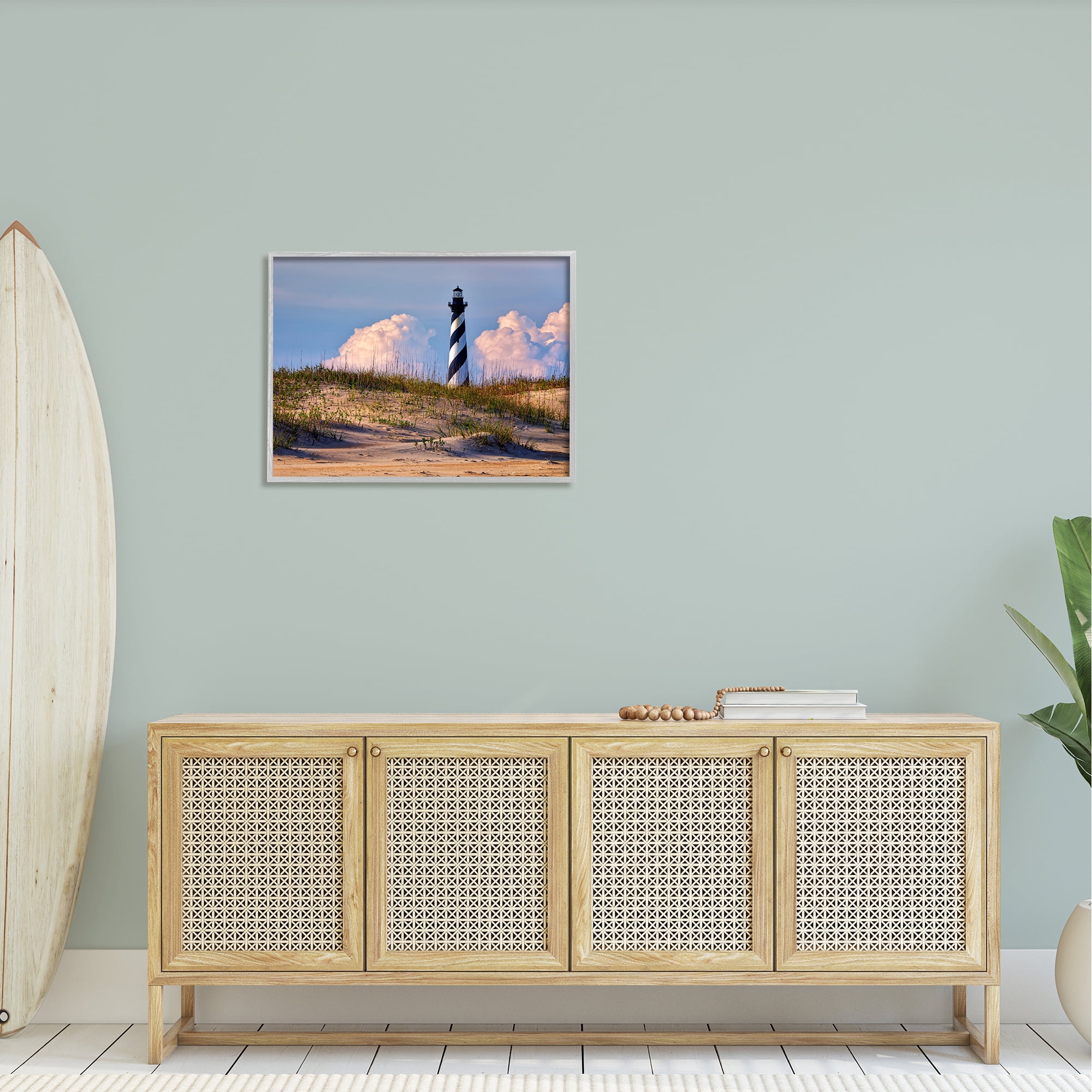 Stupell Nautical Lighthouse Cloudy Dunes Landscape Photography Gray Framed Art Print Wall Art