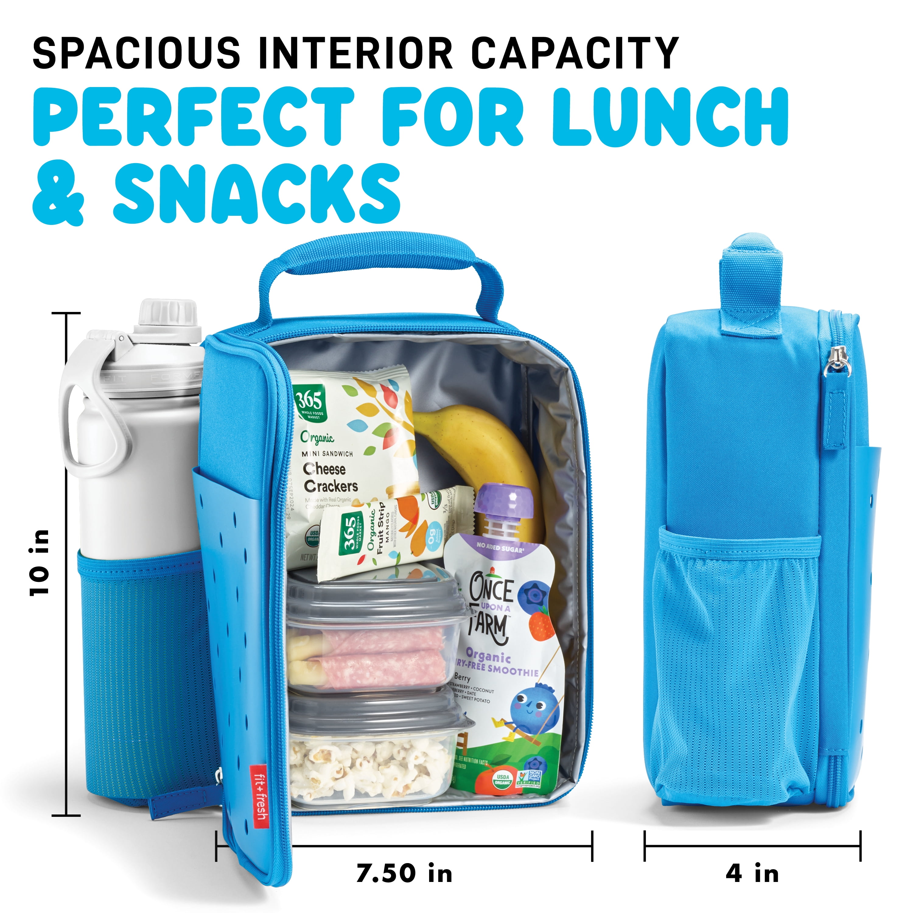 Fit+Fresh Charm Insulated Lunch Bag For Kids, Boys+Girls With Shoe Charm Slots, Teal