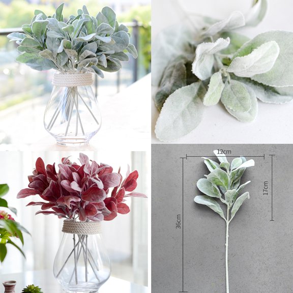 Walbest Simulation Flocked Lambs Ear Spray Lambs Ear Stems Foliage Picks Artificial Greenery Plant for Home Wedding DIY Craft Floral Wreath