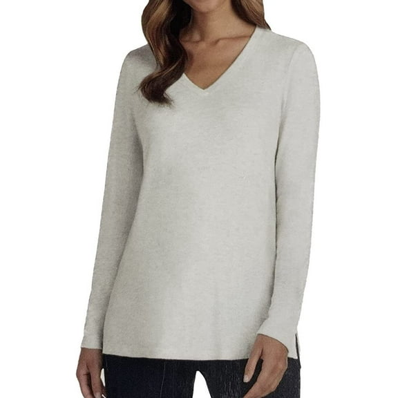 Matty M Women's Long Sleeve V-Neck Tunic, Heather Pearl Gray Large