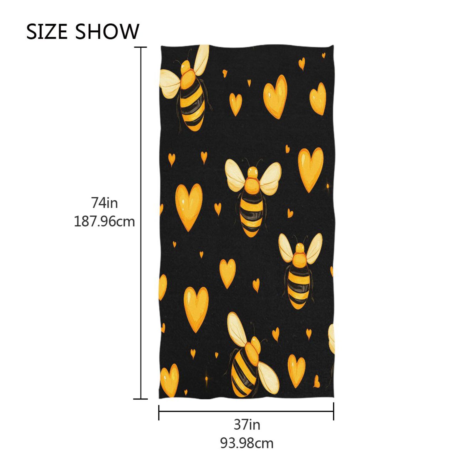 Yellow Hearts Bees Beach Towel Oversized Sandproof Absorbent Quick Dry Towels Adult for Travel Vacation Essentials