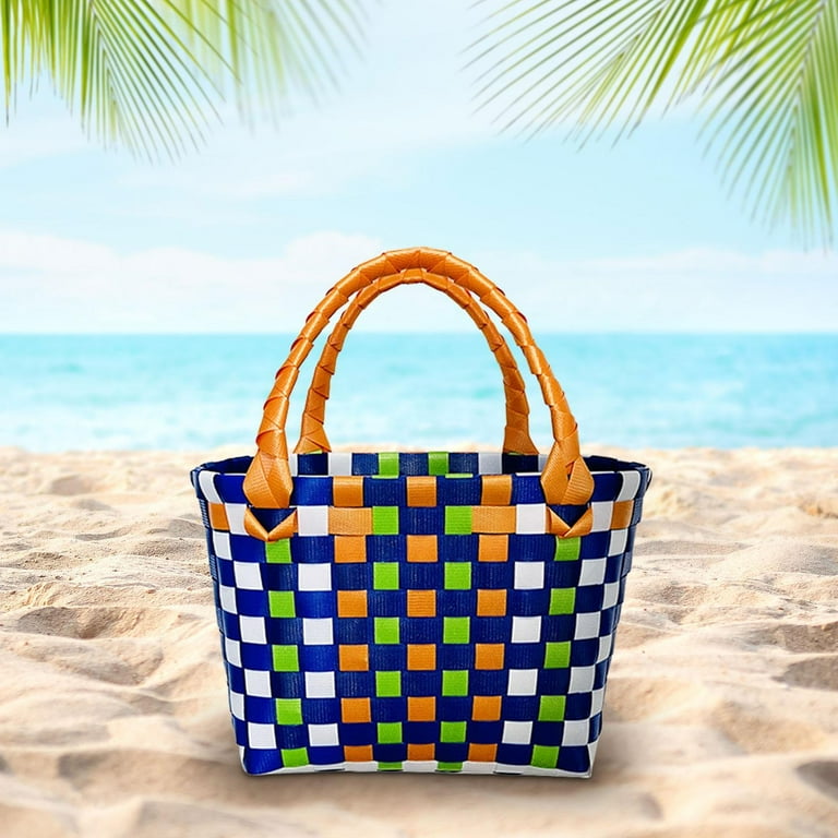 yuksok Woven Handbag Waterproof Beach Pouch Summer Multipurpose Travel Bag Tote Bag D