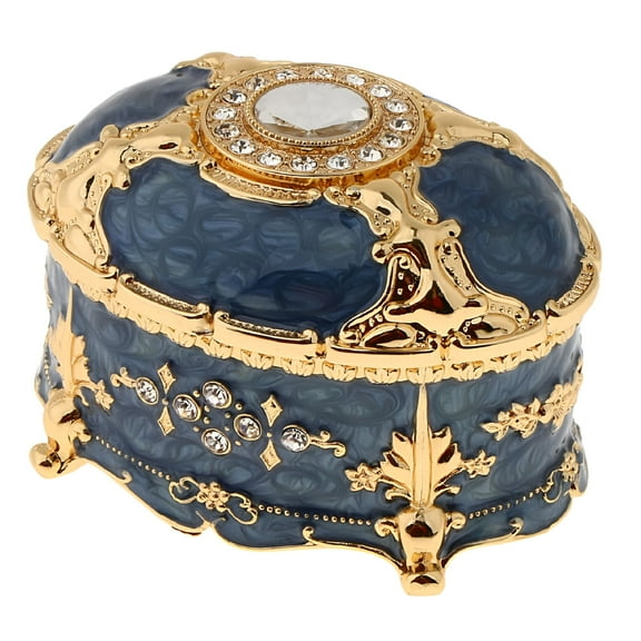 ACDANC Crystal Enamel Oval Metal Vintage Jewelry Box Gift Storage Box Blue