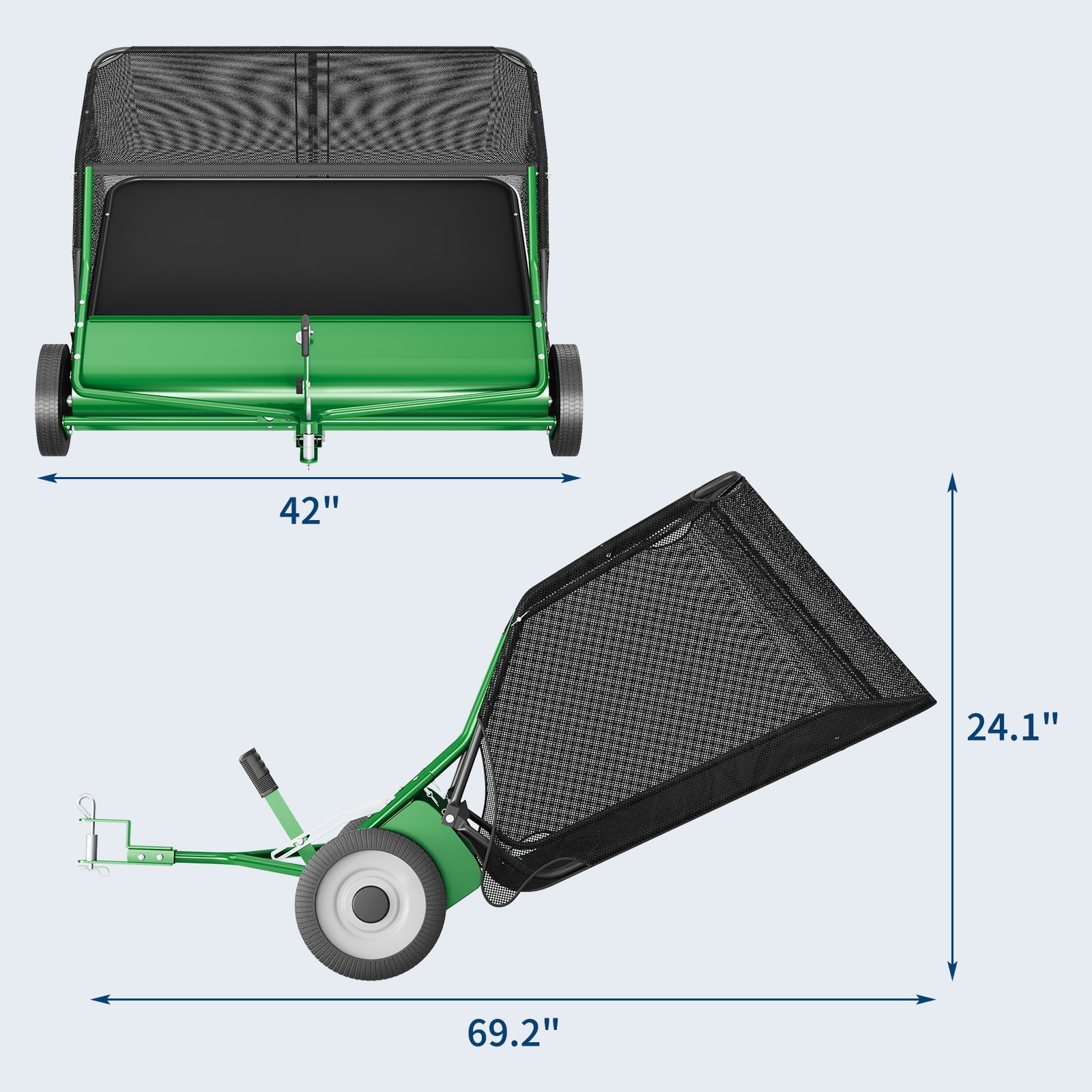 Black Tow-Behind Leaf Collector, 48-Inch Lawn Sweeper with 26 Cubic Feet Hopper, 4 10-Inch Nylon Brushes for Leaves, Pine Needles, Pine Cones