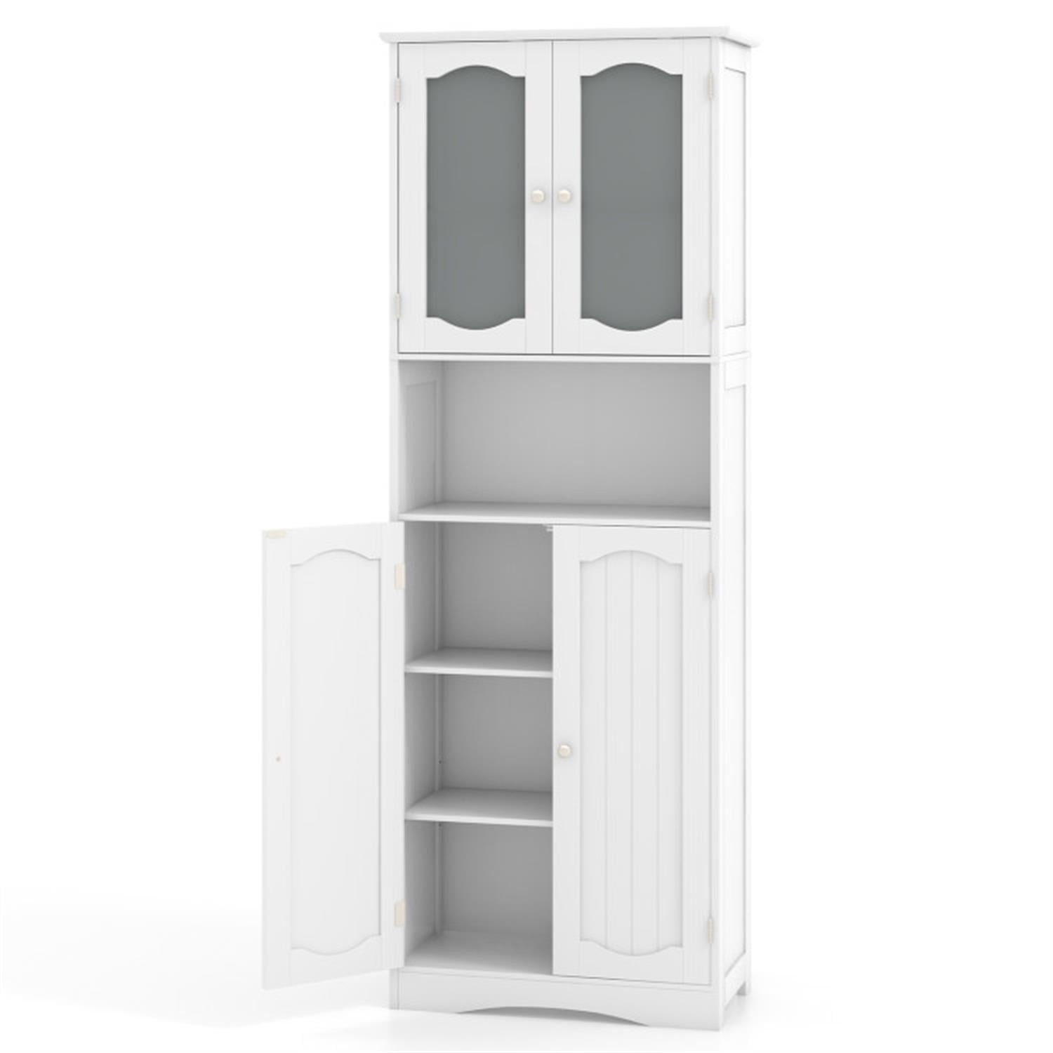 Demi Bonn 64.5" Tall Freestanding Bathroom Storage Cabinet with Frost Glass Doors and Shelves, Pantry Cabinets, White