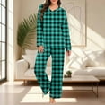thumbnail image 6 of Pajamas for Women Set Summer Plaid Print Lightweight Sleepwear with Pants Casual Crew Neck Long Sleeve Pajamas Summer Pajamas, 6 of 7