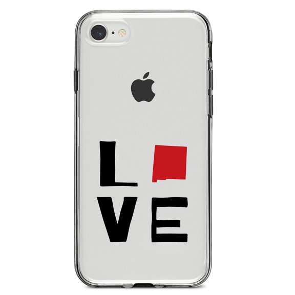 DistinctInk Clear Shockproof Hybrid Case for iPhone 7 8 SE (2020 Model) 4.7" Screen TPU Bumper Acrylic Back Tempered Glass Screen Protector - New Mexico - Love Black & Red
