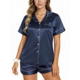 thumbnail image 3 of UVN Pajamas Sets for Women Short Sleeve Button Down Tops and Shorts 2 Piece Outfit Soft Satin Silk Pjs Sleepwear Loungewear, 3 of 8