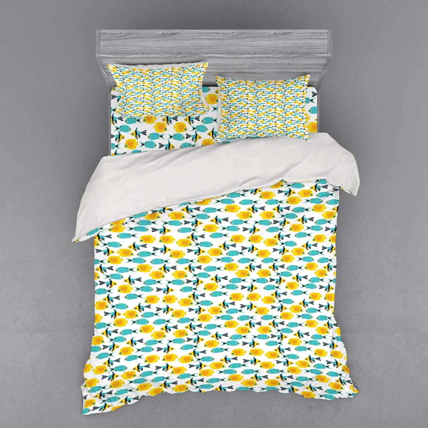 Fish Duvet Cover Set, Fish Pattern with Simple Silhouette Style Design