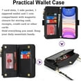 thumbnail image 3 of for iPhone 12 pro Wallet case,iPhone 12 Phone case with Zipper Card Holders for Women Slots Crossbody Flip Folio Book Cover with Credit Card Holder Men case - Black, 3 of 12
