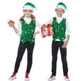 thumbnail image 3 of Disfraz de Navidad para niños de California, chaleco verde y rojo con sombrero, 3 of 5