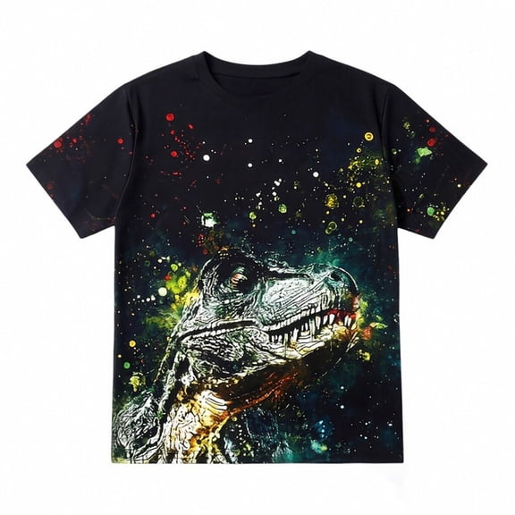 Tiijoy Boys Dinosaur Graphic Tee Short Sleeve Crew Neck T-Shirt Summer Shirts, Sizes 3-14