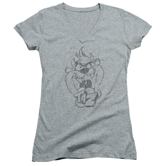 Looney Tunes - Faded Taz - Juniors Cap Sleeve V-Neck Shirt - Large