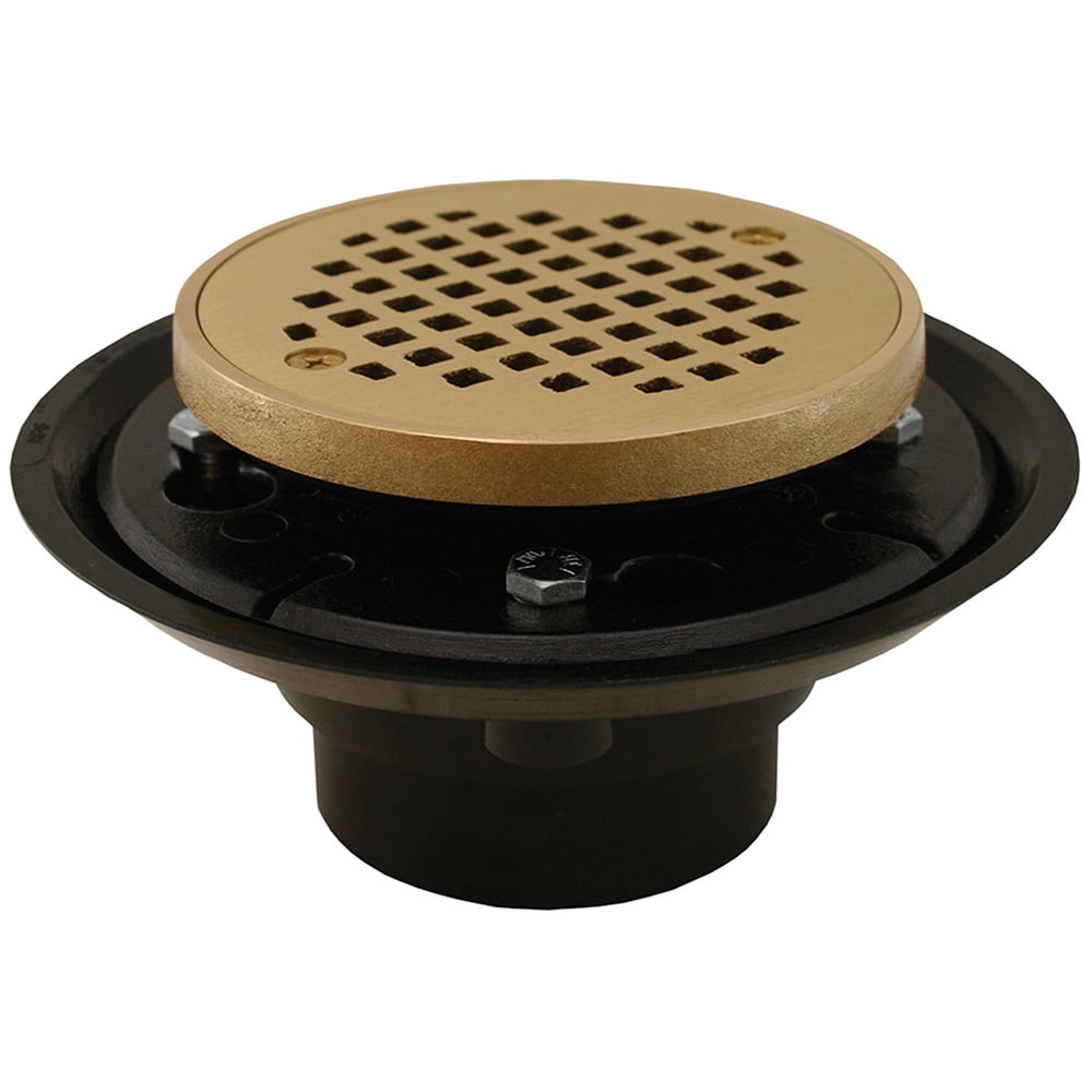 4" ABS Shower Drain/Floor Drain with Polished Brass Cast Round Strainer