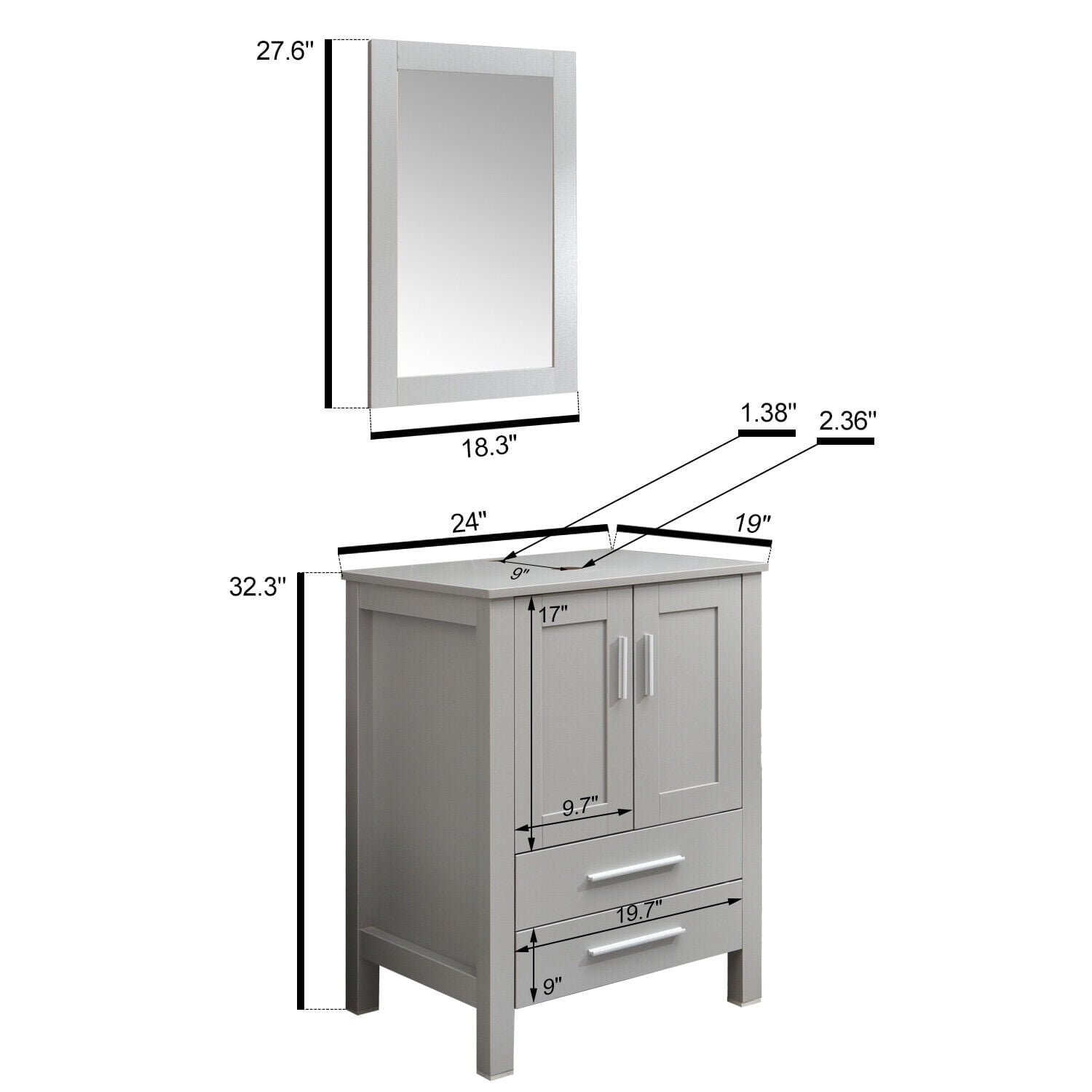 FULLWATT 24 in Bathroom Vanity Cabinet Storage Mirror Vessel withou Sink