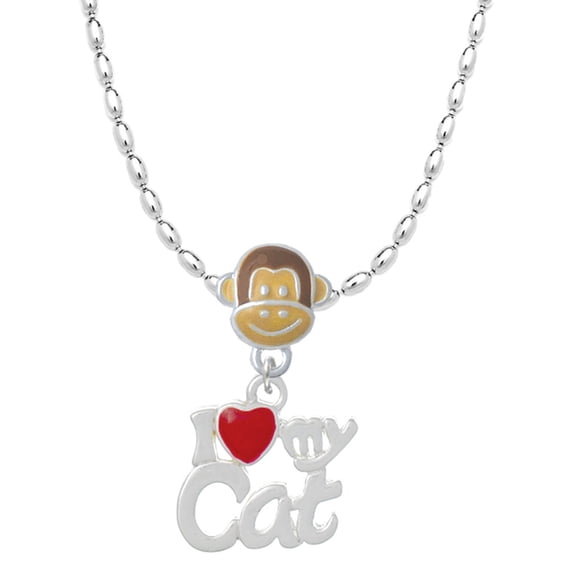 Delight Jewelry Silvertone I Heart My Cat Mia Monkey Charm Necklace