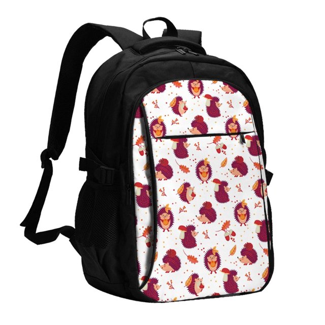 Fotbe Cartoon Hedgehogs Mochila con Estampado y Puerto USB para Hombre y Mujer, Mochila Antirrobo, Mochila de Viaje, Mochila Escolar, Mochila Universitaria