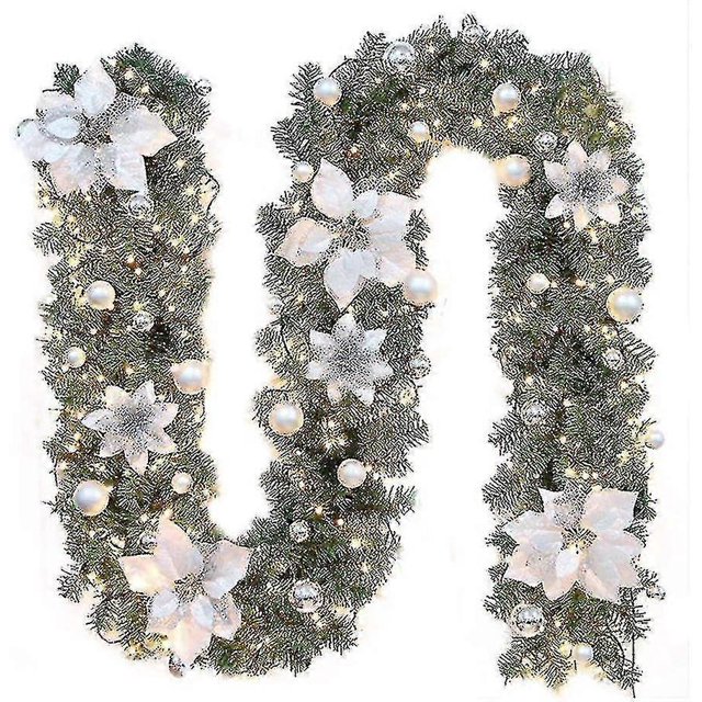 Christmas Garlands With Lights, 2.7m Christmas Decoration Rattan, White Bd