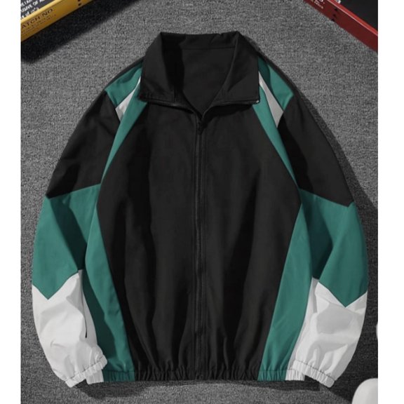 YueHuiYing Men's Color Patchwork Zipper Jacket Regular Long Sleeve Hoodless Casual Outwear Casual Outerwear For Spring And Fall