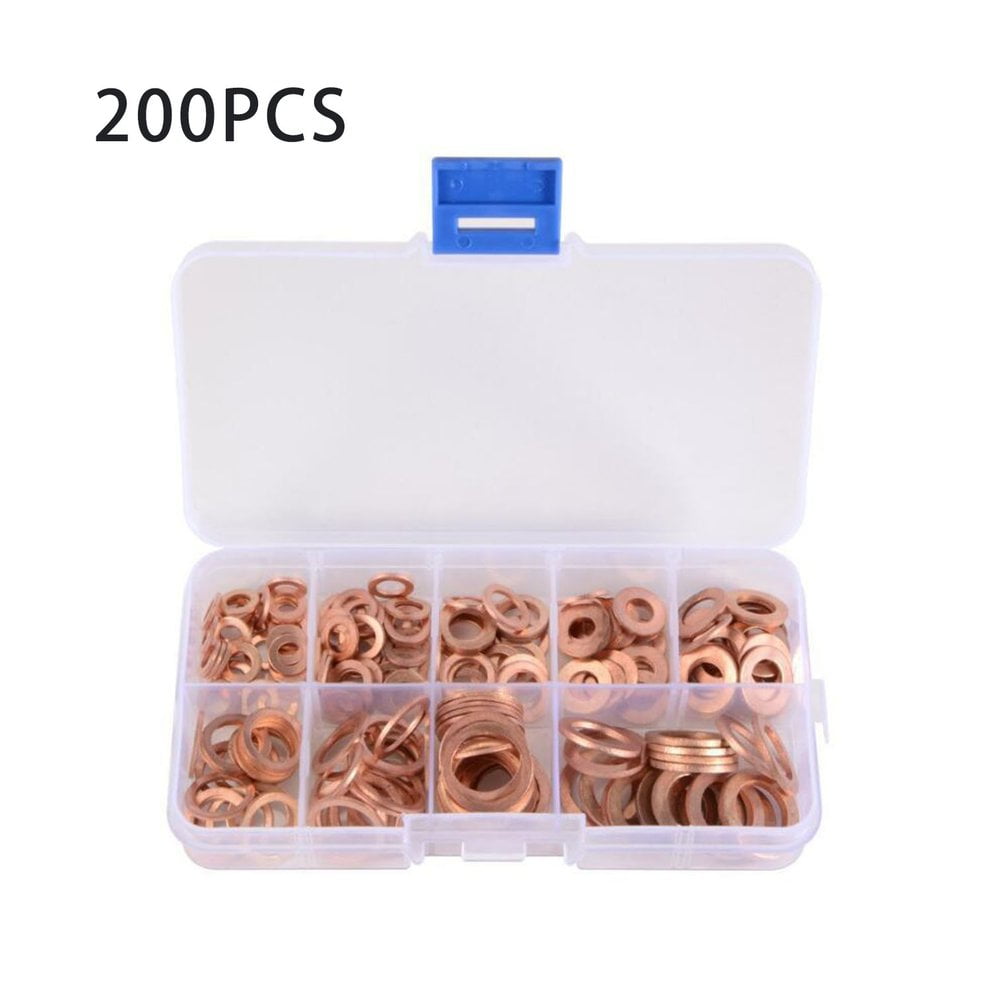200x M5-M14 Solid Copper Washers Pro Hardware Accessories Flat Ring Oil Seal Kit 
