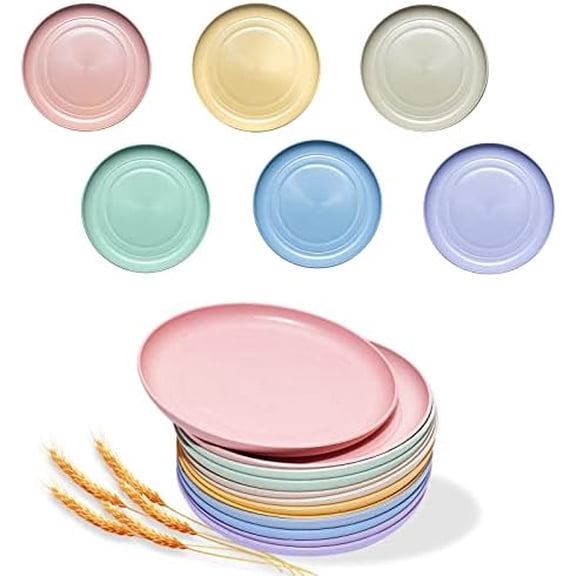 12 PACK 6 Inches Lightweight Mini Wheat Straw Plates,Reusable Plate Set Dishwasher & Microwave Safe,Unbreakable Deep Dinner Plates, Plastic Plates Reusable,They are easy to clean BPA free