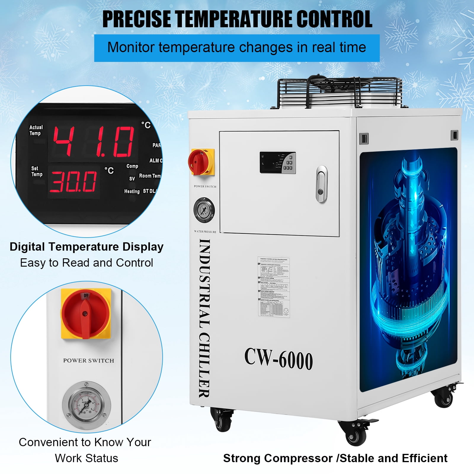 EastVita Industrial Water Chiller CW3000 Cooling System, SXYCMY 110V 9L Capacity 2.6gpm Water Cooling System for 40W-80W CO2 Laser Engraving & Cutting Machines, 50W / ℃ of Radiating Capacity