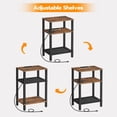 thumbnail image 4 of Side Table with Charging Station, Set of 2 End Tables with USB Ports and Outlets, 3-Tier Storage Shelves Nightstand, Sofa Table for Bedroom, Living Room, Rustic Brown and Black, 4 of 17