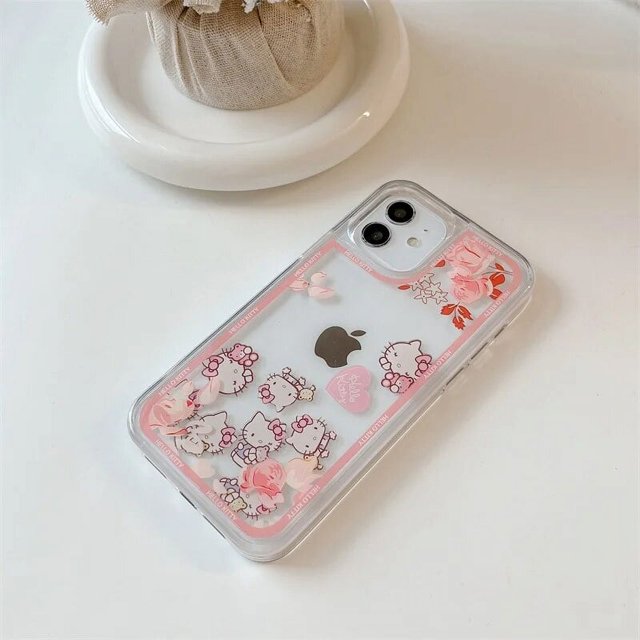 INS Kawaii Sanrio Hello Kitty Quicksand Phone Case For iPhone 15 14 13 12 11 Pro Max XR XS MAX X 7 8 Plus Cute Anti-drop Cover RJ