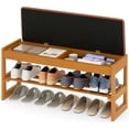 thumbnail image 1 of Gymax 40'' 2-Tier Shoe Rack Bench w/Flip-Top Storage Slatted Shelf for Hallway Bedroom Natural & Brown, 1 of 10