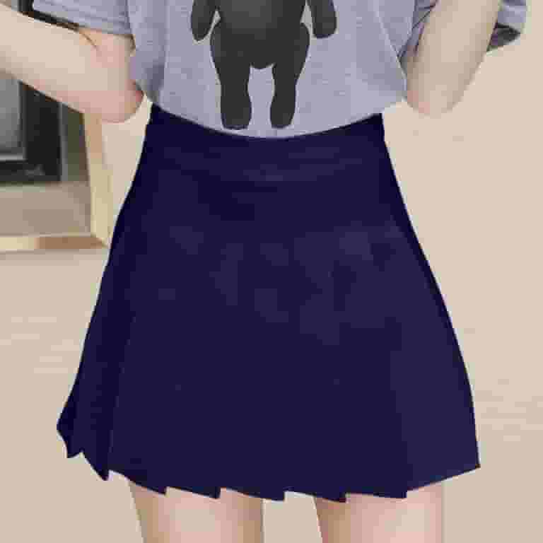【Anyone more】Tia Four-Button Black Blue Pleated Skirt Anyone more】Tia Four-Button Black Blue Pleated Skirt