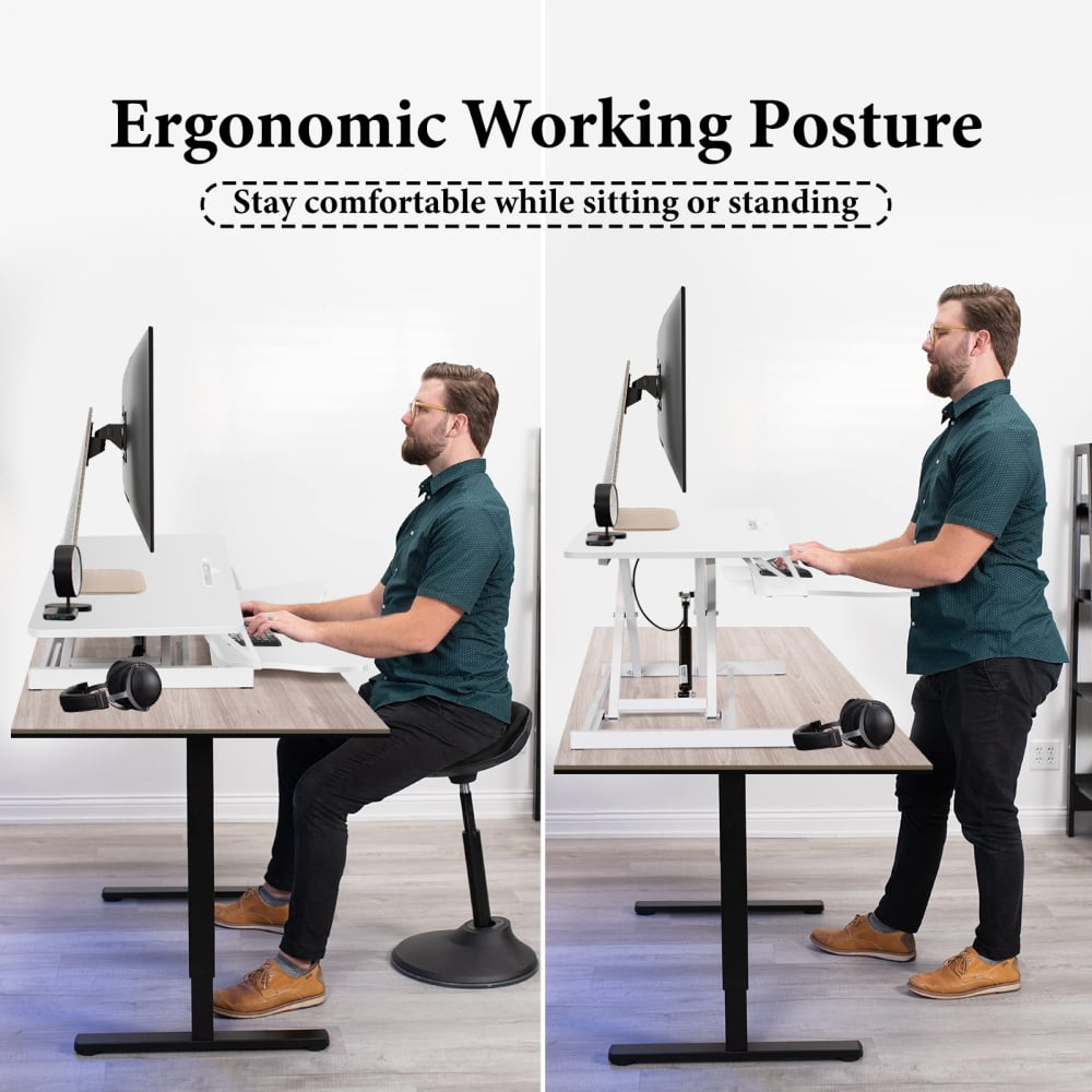 Height Adjustable Standing Desk 37” Wide Sit to Stand Converter Stand Up Desk Tabletop Workstation for Monitor Riser