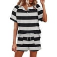 thumbnail image 1 of Camiseta de manga corta con botones y cuello redondo para mujer, camiseta Sexy de verano a la moda, pantalones cortos estampados a rayas con bolsillo y cintura elástica Pompotops ulkah937181, 1 of 5