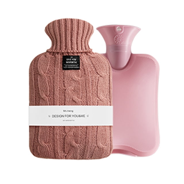 Bolsa de agua caliente de 1L con funda protectora de punto suave, bolsa de agua caliente para cuello y hombros, calentador de pies