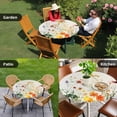 thumbnail image 4 of Beige Floral Spring Round Tablecloth for 55-60 Inch Tables, Fitted Table Cover with Elastic Edge, Vintage Farmhouse Flowers Waterproof Outdoor Table Cloth Protector for Patio Garden Dinner Picnic, 4 of 9