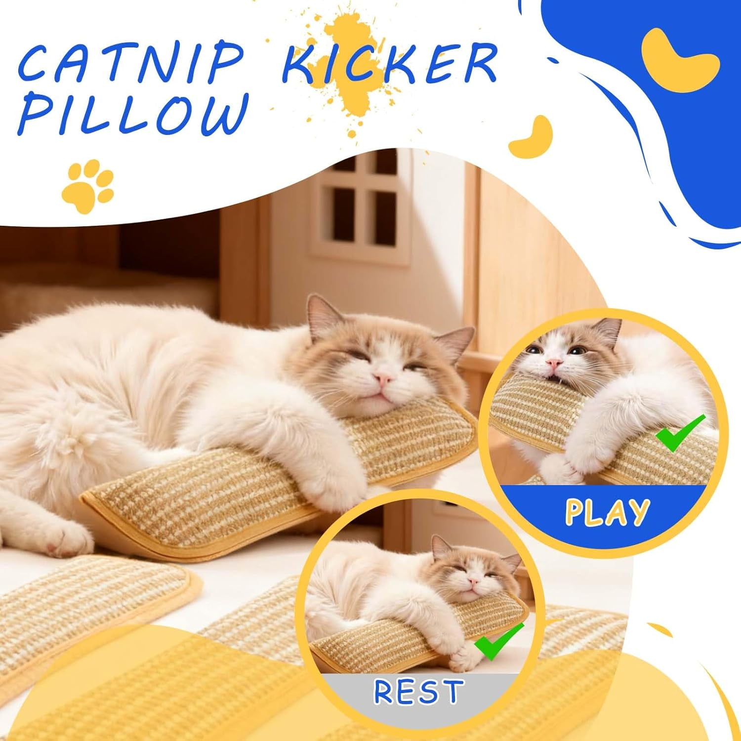 Catnip Kicker Pillow, Catnip Pillows For Cats, 13in Teeth Cleaning Catnips Pillows For Cats, Dual-Use Catnips Pillow For Play And Relaxation, Interactive Cat Nip Kicker Toys (3 pcs, 13.4 × 3.7in)