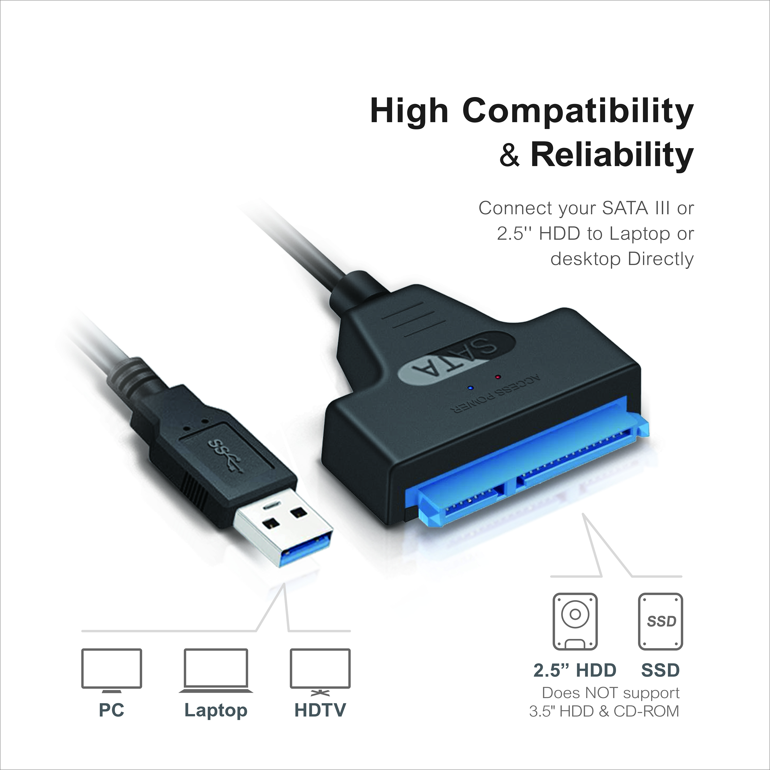 Mediasonic SATA to USB Cable – USB 3.0 / USB 3.1 Gen 1 to 2.5” SATA SSD / Hard Drive Adapter Cable (Optimized for SSD, Support UASP and SATA 3 6.0Gbps transfer rate) (HND5-SU3) - image 3 of 6