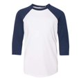 thumbnail image 1 of Bella Canvas - Camiseta de béisbol de manga 3/4 para niño, color blanco/azul marino, talla mediana bella lienzo 3200Y, 1 of 1