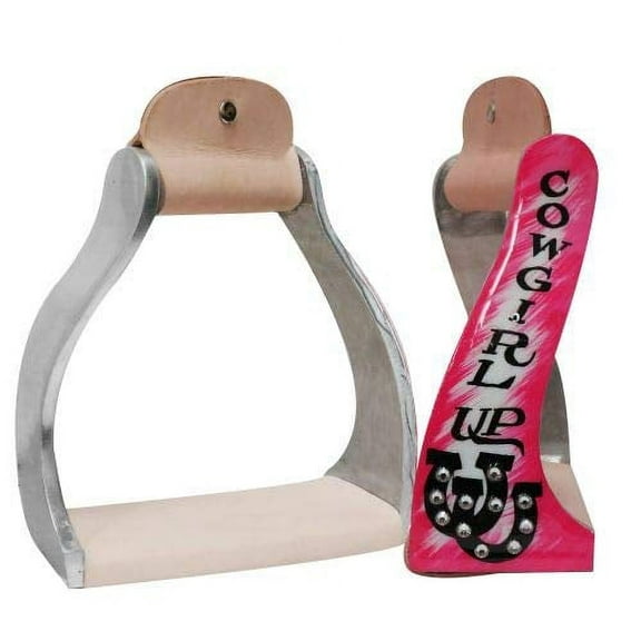 Showman Lightweight Twisted Angled Aluminum Stirrups w/ Painted "Cowgirl Up" Design