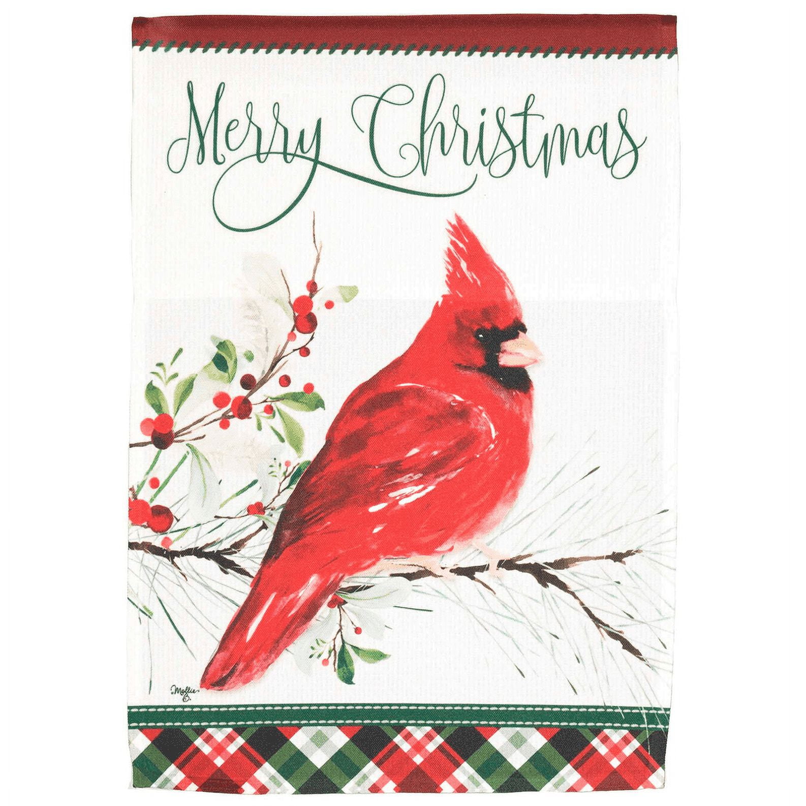 Magnolia Garden Merry Christmas Cardinal Holly Branch 13 x 18 Inch Polyester Garden Flag