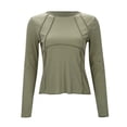 thumbnail image 5 of Women's Autumn Long Sleeved Ribbed Knit Casual Round Neck Slim Fit Seam Basic T Shirt Top Womens Short Sleeve Raglan Tee Handstand Shirt Long Sleeve Long Sleeve Thin T Shirt Women Athletic Top 2 T, 5 of 8