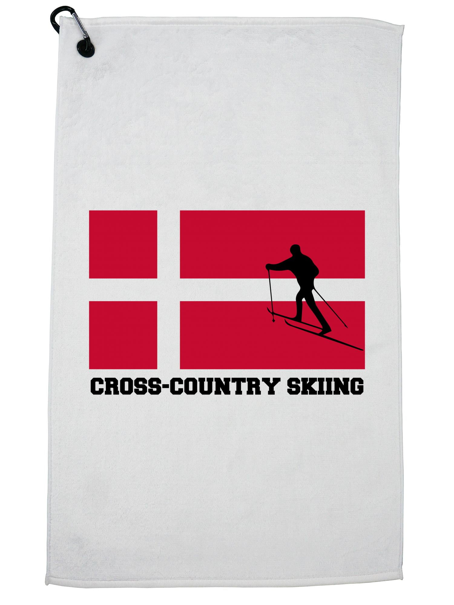 Denmark Olympic Cross-Country Skiing Flag Silhouette Golf Towel with Carabiner Clip by Hollywood Thread