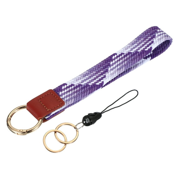 Uxcell 6.8" Keychain Wristlet Key Chain Bracelet with Double Rings Grape Purple