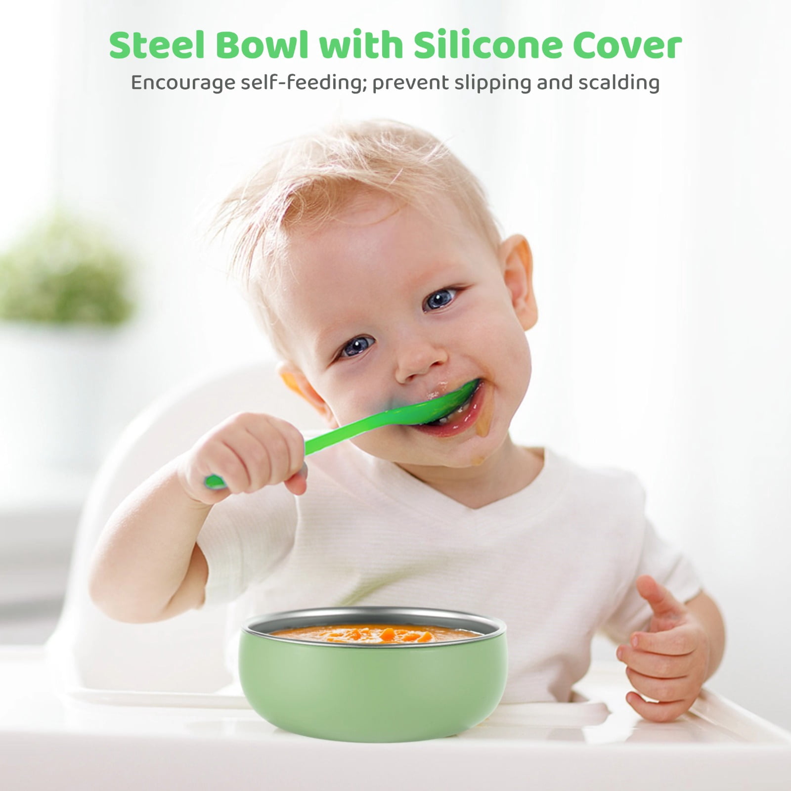 4 PCS Silicone Stainless Steel Bowls, Little One's Bowl with Removable Silicone Shell for 3 Months and above, 4 Colors