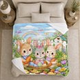 thumbnail image 5 of Easter Garden Scene Cartoon Rabbits Whimsical, Cozy Botanical Garden Scene, Warm Flannel Blanket for Sunroom and Reading Nook, Wildlife Lovers Easter Gift, Festive Home Decor, 5 of 9